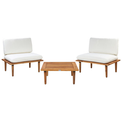 Beliani Garden Lounge Set With Table 2 Seater Frascati Off-White Certified Acacia Wood Modular