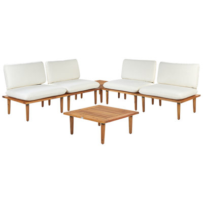 Beliani Garden Lounge Set With Table 4 Seater Frascati Off-White Certified Acacia Wood Modular