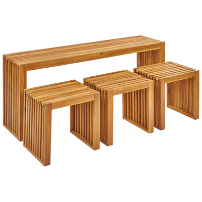 Beliani Bellano 3 Seater Garden Dining Set With Stools Brown Acacia Wood from B&Q
