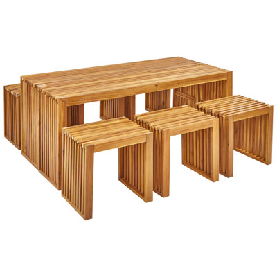 Beliani Bellano 6 Seater Garden Dining Set With Benches And Stools Brown Acacia Wood from B&Q