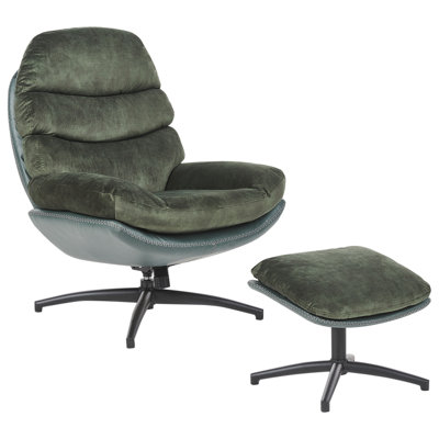 Beliani Swivel Armchair Eide With Footstool Velvet Dark Green from B&Q