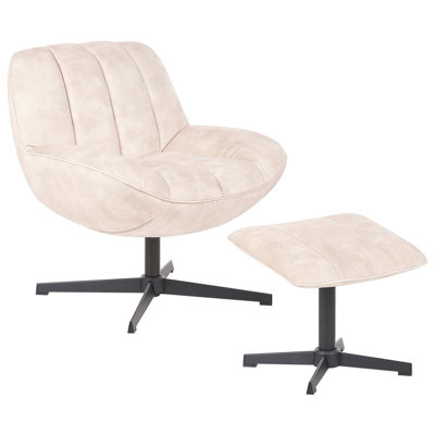 Beliani Swivel Armchair Lia With Footstool Velvet Beige from B&Q