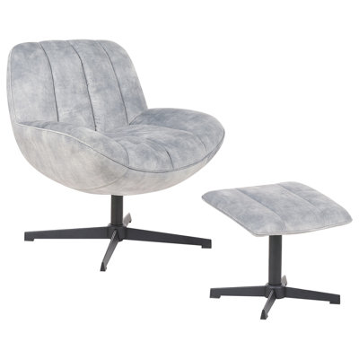 Beliani Swivel Armchair Lia With Footstool Velvet Light Grey from B&Q