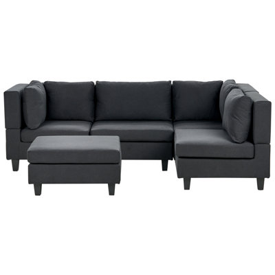 Beliani Modular Corner Sofa 4 Seater Unstad Left Hand Black Fabric With Ottoman from B&Q