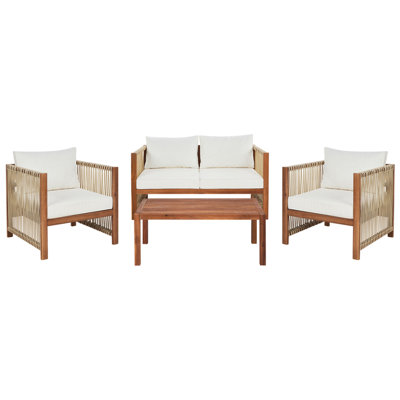 Beliani Garden Lounge Set With Table 4 Seater Antria Beige Acacia Wood