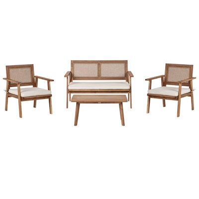 Beliani Garden Lounge Set With Table 4 Seater Arenella Light Beige Certified Acacia Wood from B&Q