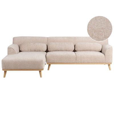 Beliani Corner Sofa 3 Seater Simos Chenille Beige Right Hand from B&Q