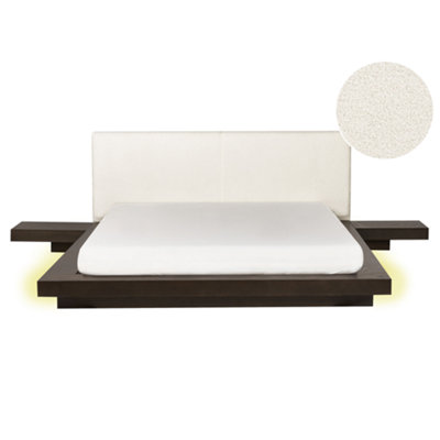Beliani Bed With Led Boucle Zen 160 X 200 Cm (Eu King Size) Led Dark Ash Wood