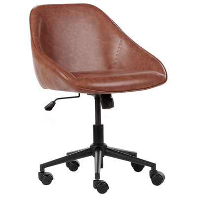 Beliani Brown Desk Chair Swivel Bardsdale Faux Leather