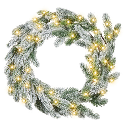 B&Q -  Snowy Christmas Wreath Led Albini Green 45 Cm