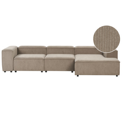 Beliani Modular Corner Sofa 4 Seater Ardal Corduroy Taupe Left Hand