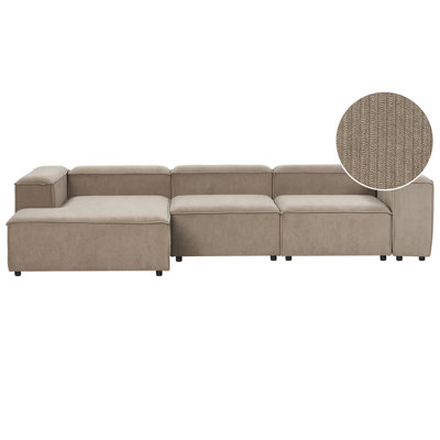 Beliani Modular Corner Sofa 4 Seater Ardal Corduroy Taupe Right Hand