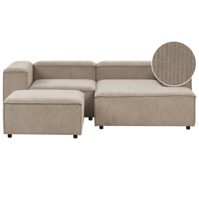 Beliani Modular Corner Sofa 3 Seater Ardal Corduroy Light Brown With Ottoman Left Hand from B&Q