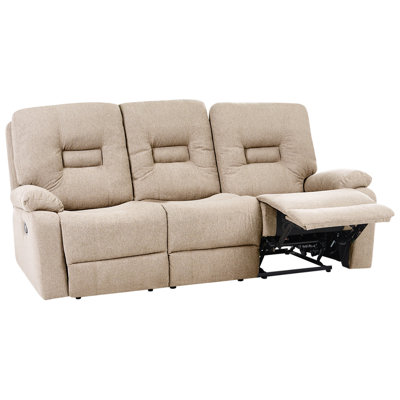 Beliani Manual Recliner Sofa 3 Seater Bergen Fabric Beige