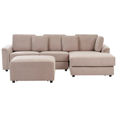 Beliani Corner Sofa 4 Seater Kohlo Fabric Taupe With Ottoman Left Hand from B&Q