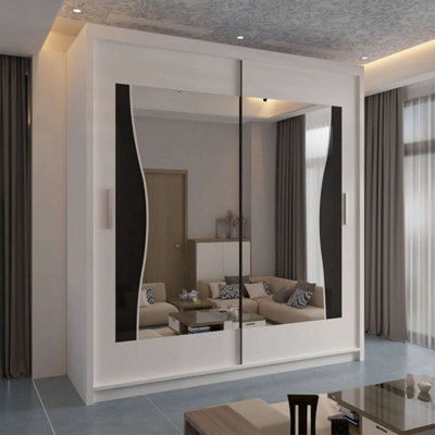 Sliding Wardrobes 4 u LTD Modern Wardrobe With Led Light Double Sliding Door Stylish Mirrored WardrobeWhite 203Cm from B&Q
