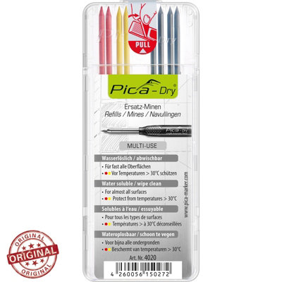 Pica Dry Pencil 3030 Refill Leads Red Yellow Graphite Dark Glossy Surfaces 4020 from B&Q