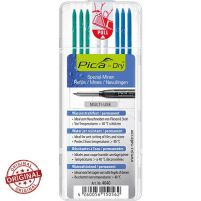 Pica Dry Pencil 3030 Refill Leads Blue White Green For Wet Cut Tile Stone 4040 from B&Q