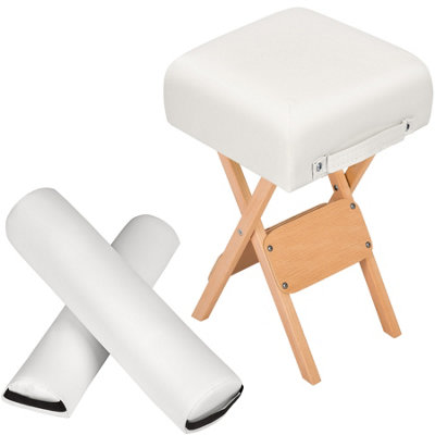 B&Q -  Stool & Bolster Cushion SetFoldablePaddedWood And Faux LeatherWhite1
