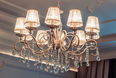 Luminosa Lighting Luminosa Grace Chandelier White With Gold & Crystal10 LightE14 from B&Q