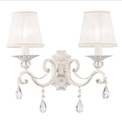 Luminosa Lighting Luminosa Grace Wall Candle Lamp White With Gold & Crystal2 LightE14 from B&Q