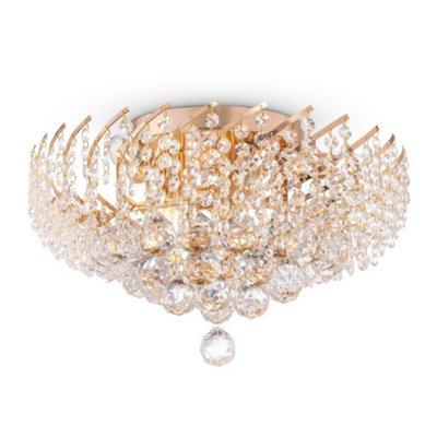 Luminosa Lighting Luminosa Karolina Semi Flush Ceiling Lamp Gold & Crystal6 LightE14 from B&Q