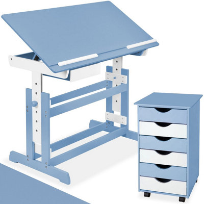 Tectake Kids Study Desk And Filing Cabinet Set Children's Play Room Furniture Mdf In 2 Colours 7 Step Adjustable Height  4060 CmBlue from B&Q