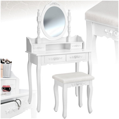 Tectake Dressing Table With Mirror And Stool 4 Drawers White Makeup Vanity Desk Dresser Bedroom StorageWhite from B&Q