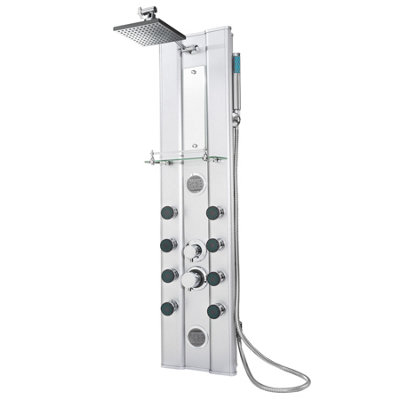 B&Q -  Shower PanelRain ShowerHand Shower10 Massage JetsGlass ShelfSilver