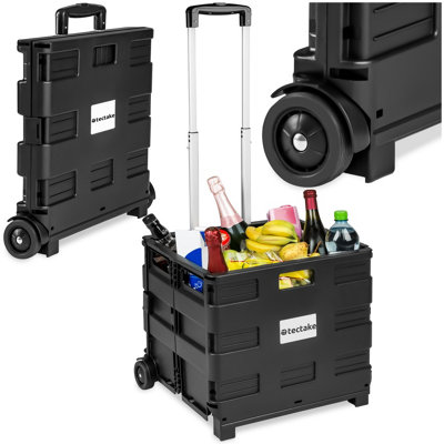 Tectake Shopping TrolleyHard ShellFoldableTelescopic HandleCastorsBlack from B&Q