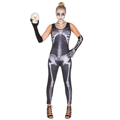 B&Q -  Womens Skeleton Jumpsuit Costume 300142Black M