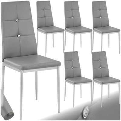 B&Q -  Set Of 6 Dining Chair SetHigh BackrestSlim Steel Legs & Rhinestone Highlights Grey
