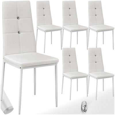 B&Q -  Set Of 6 Dining Chair SetHigh BackrestSlim Steel Legs & Rhinestone Highlights White