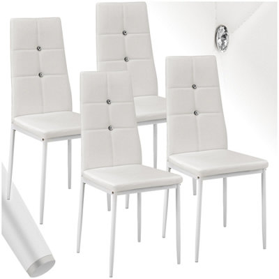 B&Q -  Set Of 4 Dining Chair SetHigh BackrestSlim Steel Legs & Rhinestone Highlights White