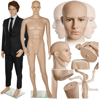 B&Q -  Adjustable Mannequin In Full Body Life Size With Realistic Proportions And Glass Plate Stand MaleBeige