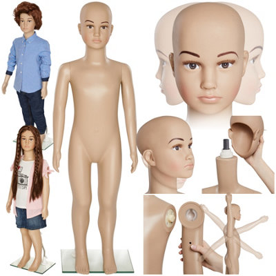 Tectake Beige Mannequin - Adjustable, Full Body, Life Size, Realistic Proportions, Glass Plate Stand Child