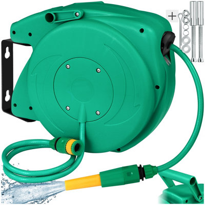 Tectake Hose Pipe And ReelAutomatic Retractor With Hose StopIncluding Hose Head 10 M- Green from B&Q
