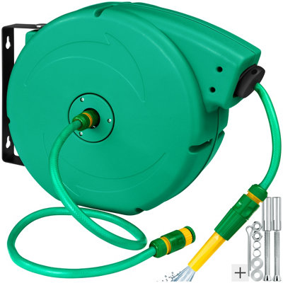 Tectake Hose Pipe And ReelAutomatic Retractor With Hose StopIncluding Hose Head 20 M- Green from B&Q