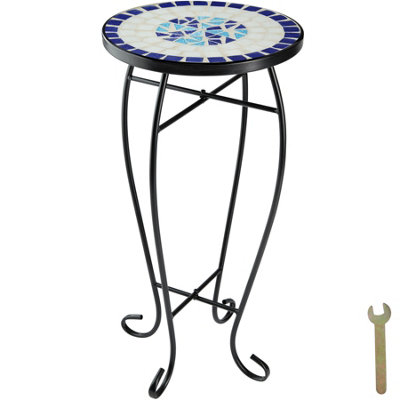 B&Q -  1 Balcony Table With Mosaic Pattern (30X30X61.5Cm) 30 CmWhite/blue