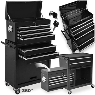 Tectake Tool Chest8 Drawers4 WheelsMultiple LayoutsLockable Black from B&Q