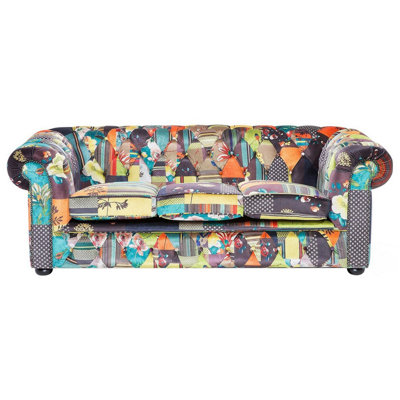 Beliani Sofa 3 Seater Chesterfield Fabric Light Green from B&Q