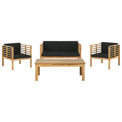 Beliani Garden Lounge Set With Table 4 Seater Pacific Black Acacia Wood