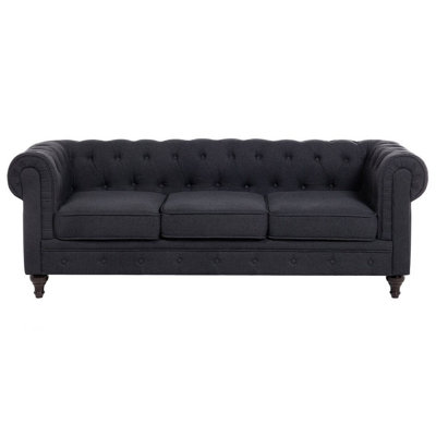 Beliani 3 Seater Fabric Sofa Graphite Chesterfield Grey