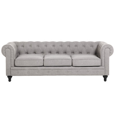Beliani Sofa 3 Seater Chesterfield Fabric Light Grey from B&Q
