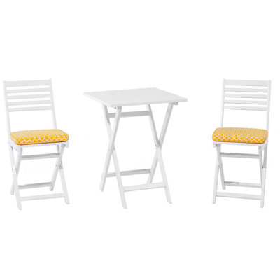 Beliani Bistro Set With Cushions Folding Fiji Acacia Wood White from B&Q