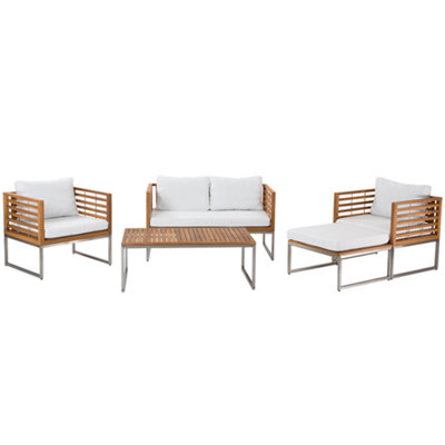 Beliani Garden Lounge Set With Table 4 Seater Bermuda Brown Acacia Wood