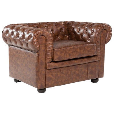 Beliani Armchair Chesterfield Faux Leather Golden Brown from B&Q