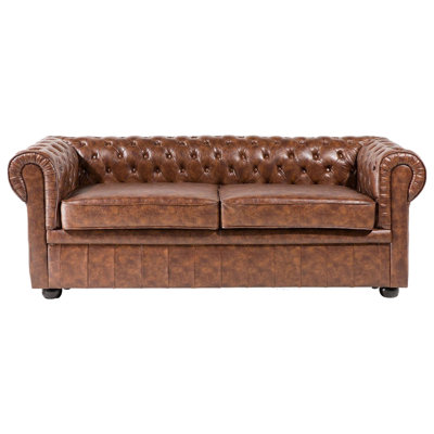 Beliani Sofa 3 Seater Chesterfield Faux Leather Golden Brown from B&Q