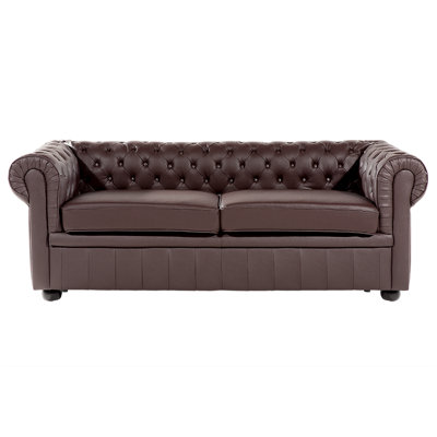 Beliani Sofa 3 Seater Chesterfield Leather Brown