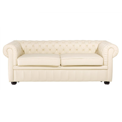 Beliani Sofa 3 Seater Chesterfield Leather Light Beige from B&Q